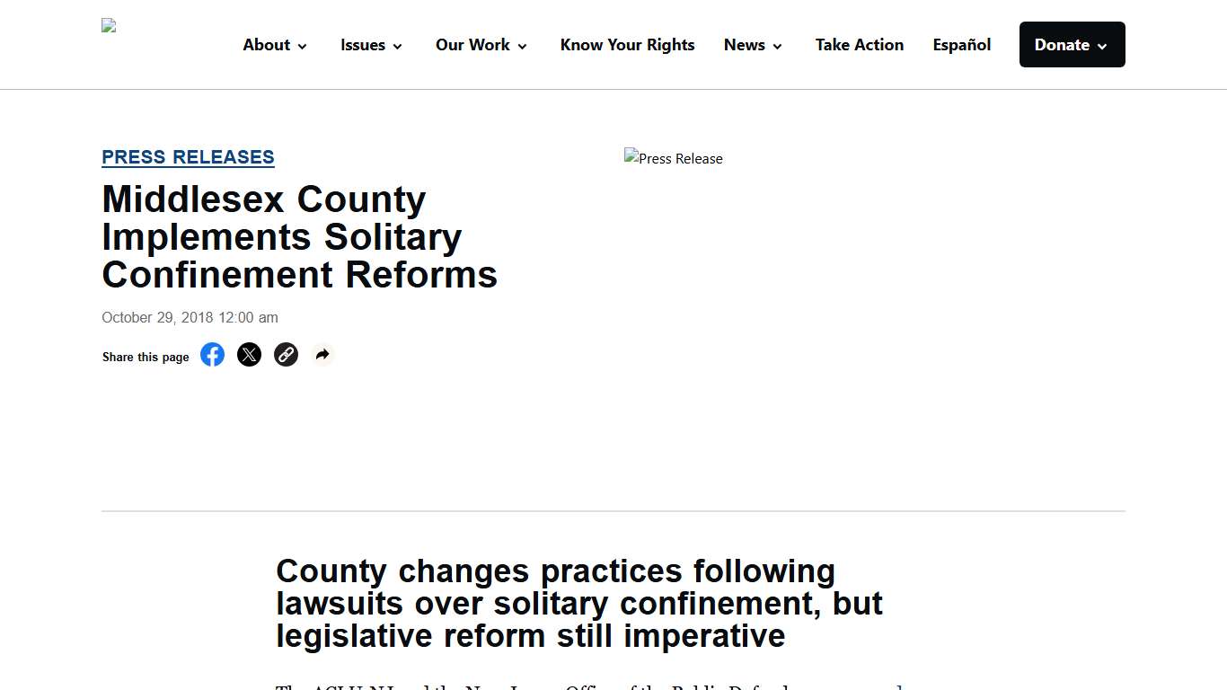 Middlesex County Implements Solitary Confinement Reforms - ACLU of New Jersey